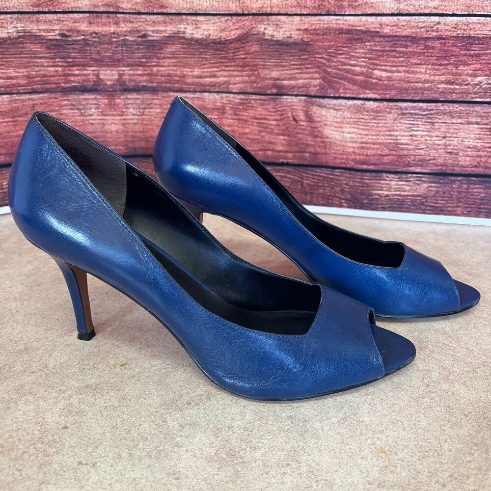 Steven By Steve Madden Blue Fate Leather Peep Toe High Heel Pump Shoes